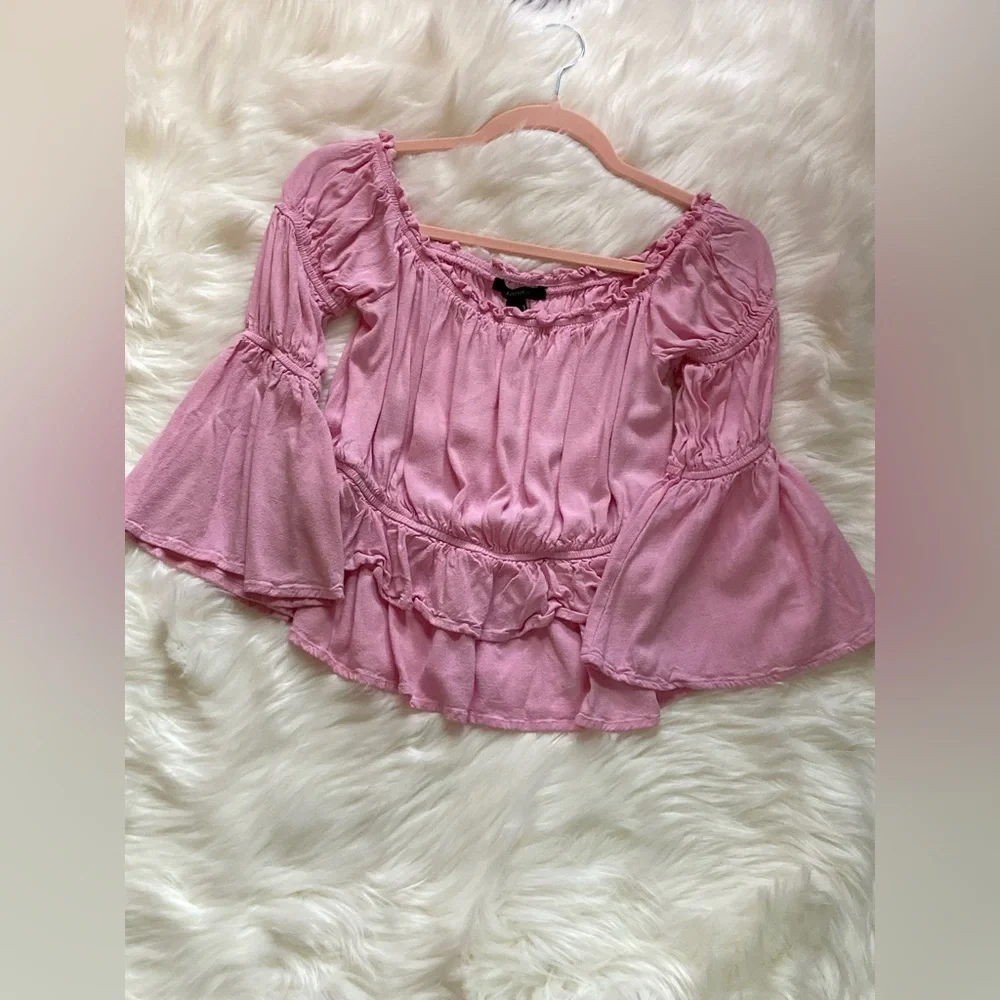 Forever 21 Pink Ruffle Bell Sleeve Blouse! - Picture 2 of 6